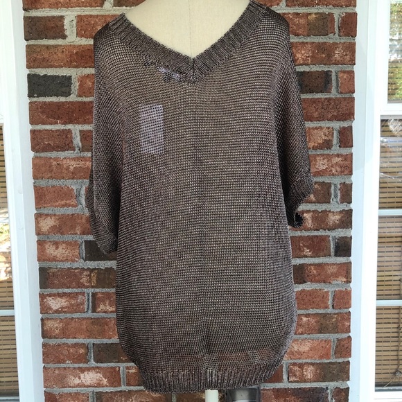Vince Bronze Metallic Double V-Neck Sweater - Picture 9 of 10